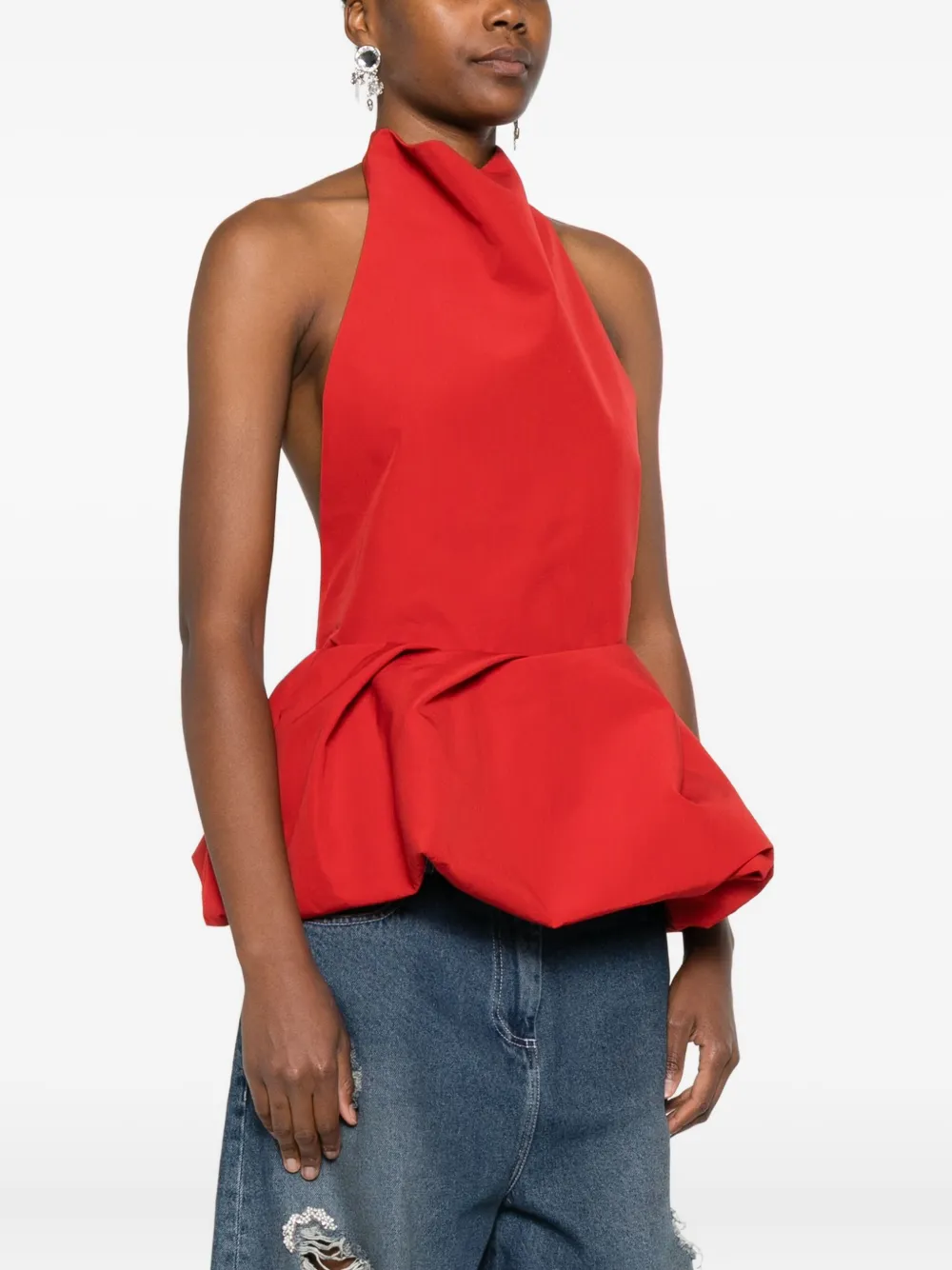 Magda Butrym Halterneck Peplum Top In Red