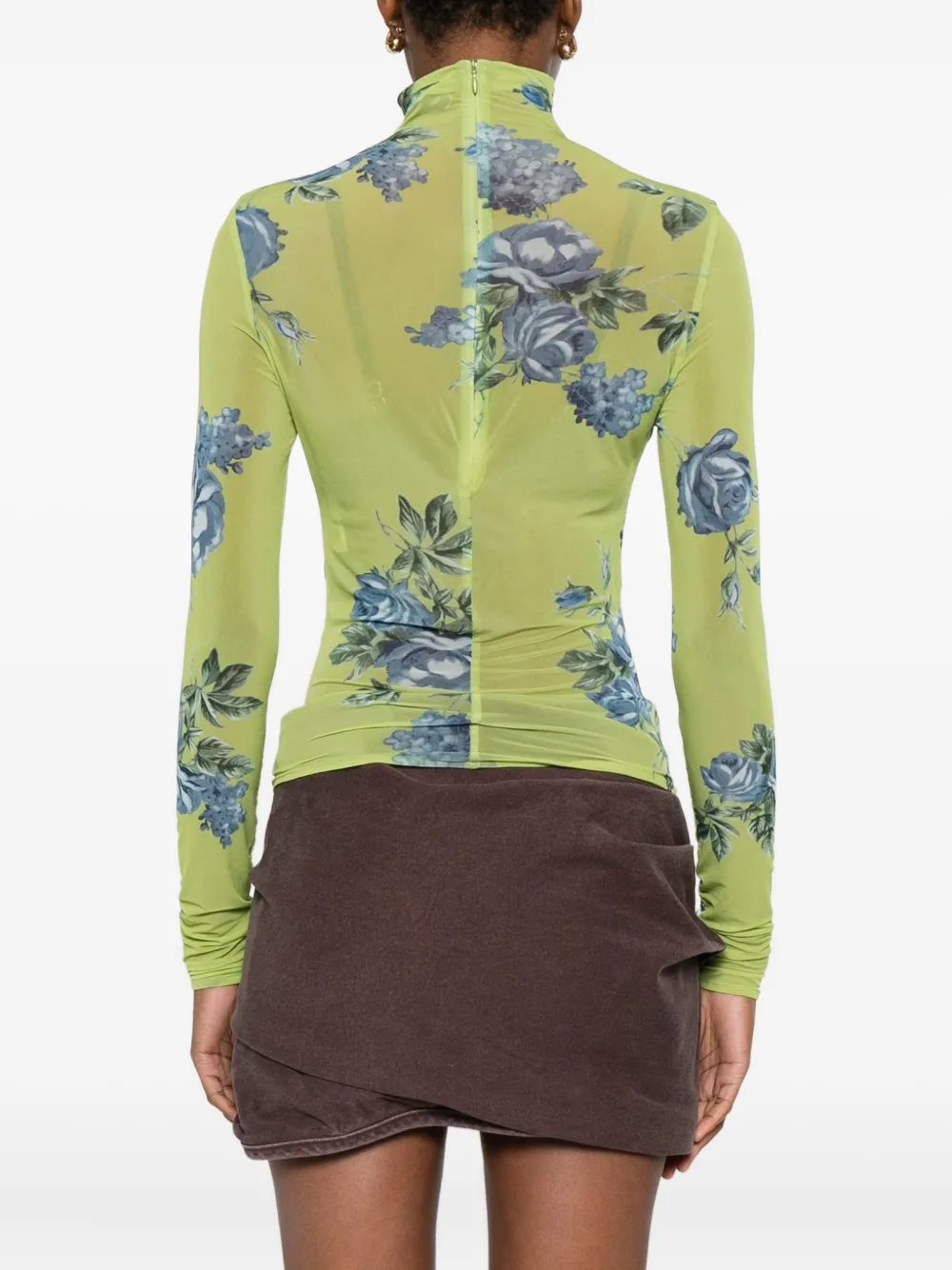 Magda Butrym Embellished Floral High Neck Ruched Top In Green