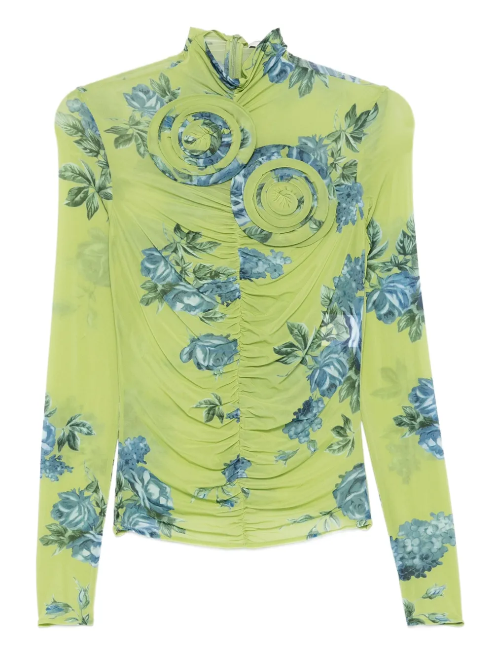 Magda Butrym Embellished Floral High Neck Ruched Top In Green