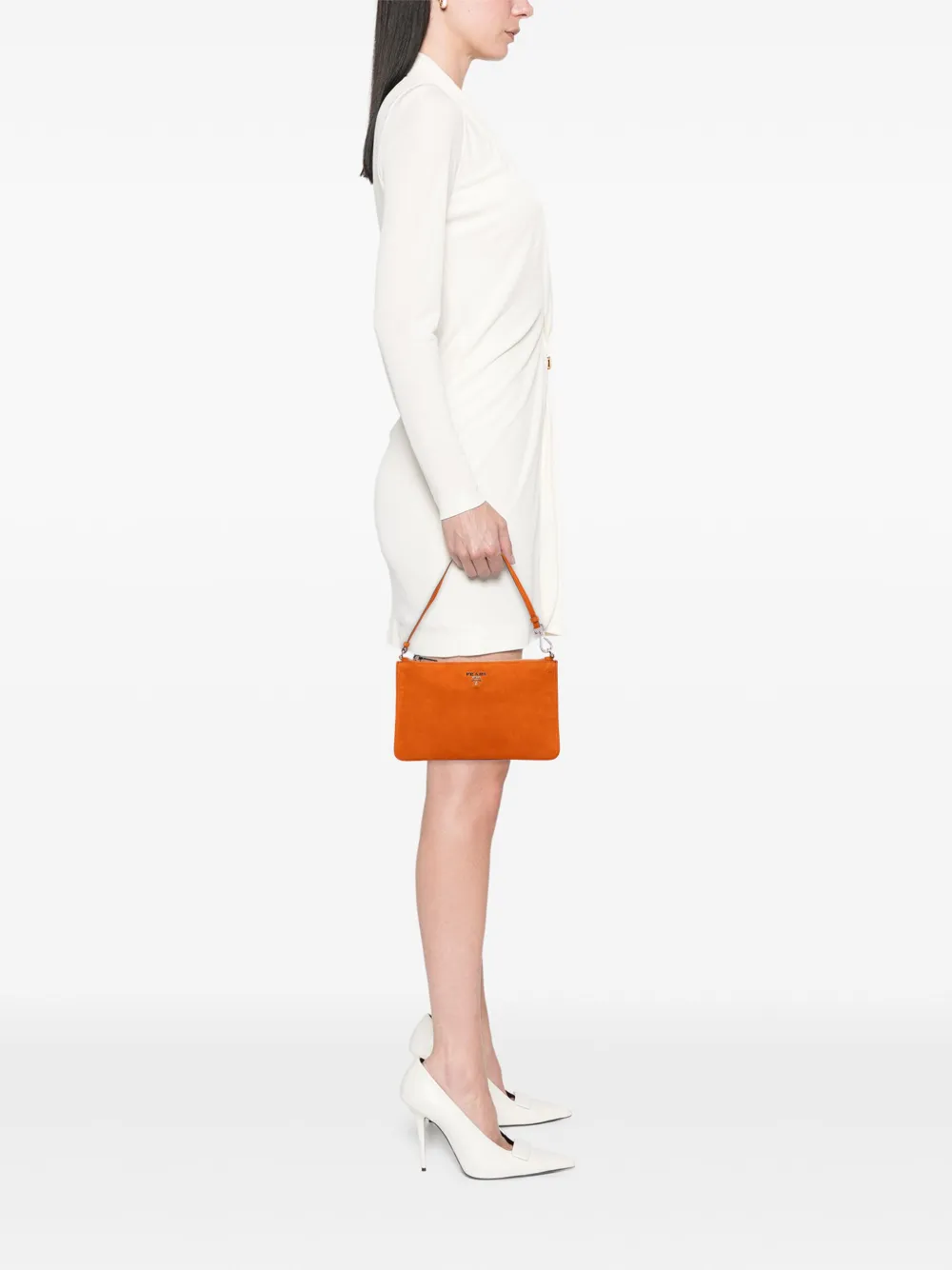 Pre-owned Prada 2000-2025 Suede Pochette Shoulder Bag In Orange