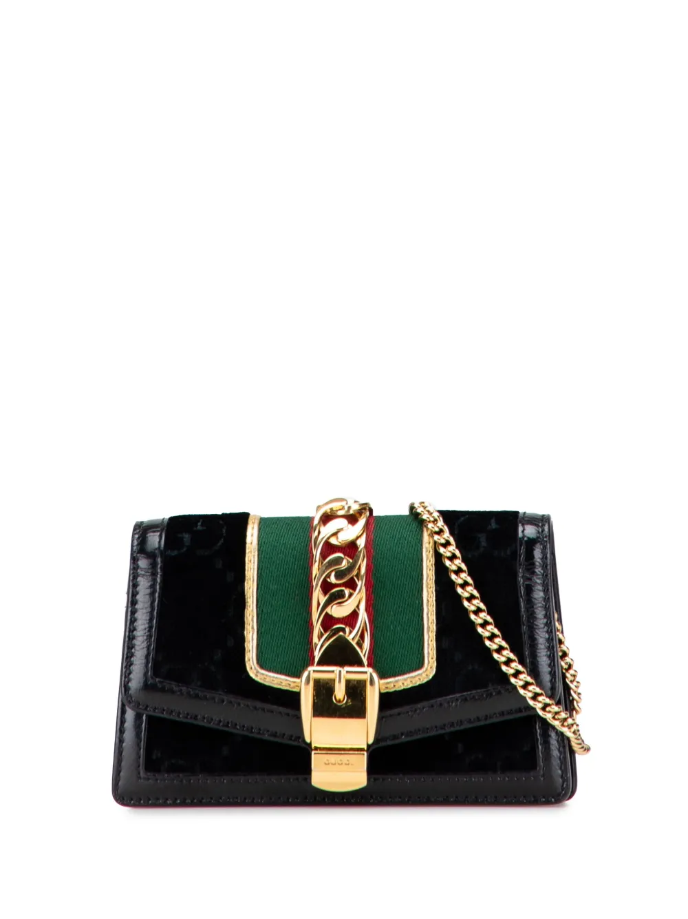 Gucci Pre-Owned 2016-2025 ミニ GG ベルベット シルヴィ ショルダーバッグ - ブラック Gucci Pre-Owned 2016-2025 ミニ GG ベルベット シルヴィ ショルダーバッグ - ブラック