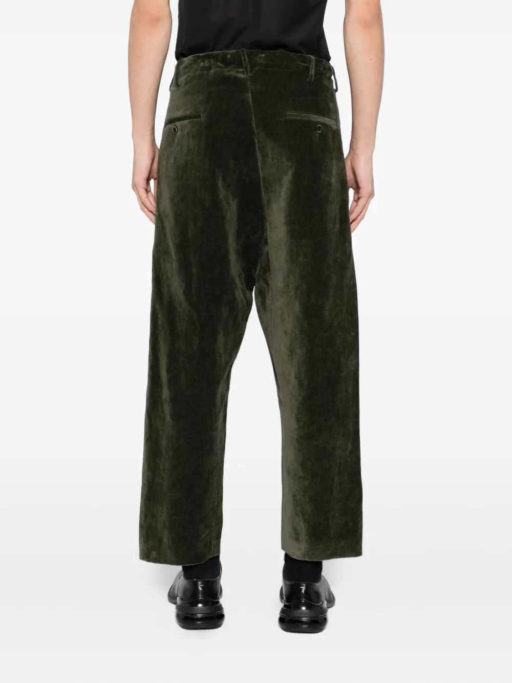 Uma Wang Velvet Drop-crotch Trousers In Green