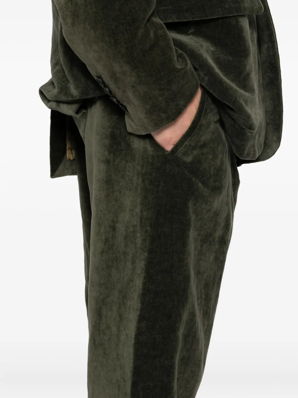 Uma Wang Velvet Drop-crotch Trousers In Green