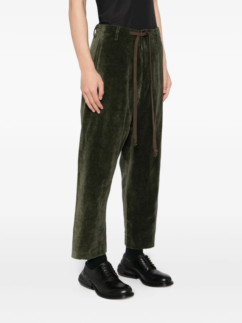 Uma Wang Velvet Drop-crotch Trousers In Green
