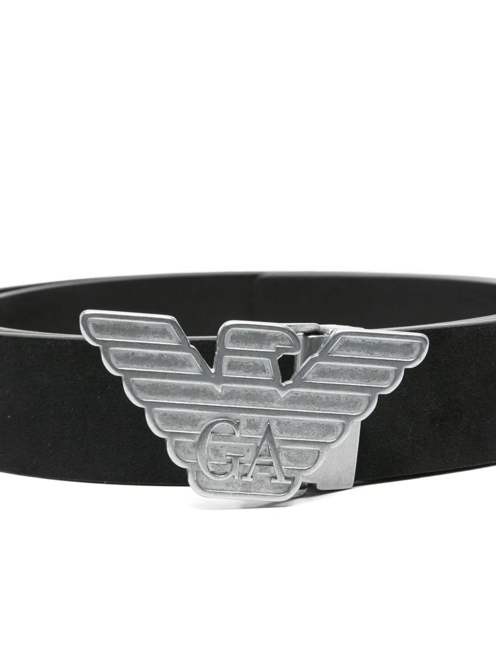 Emporio Armani Asv New York Smooth Leather Belt With Eagle Plate In Animal Print