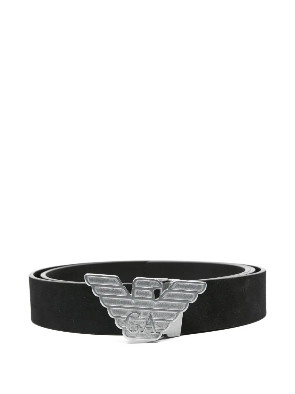 Emporio Armani Asv New York Smooth Leather Belt With Eagle Plate In Animal Print
