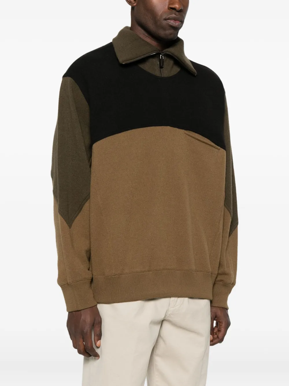 Emporio Armani Colour-block Zip-up Sweatshirt In Brown