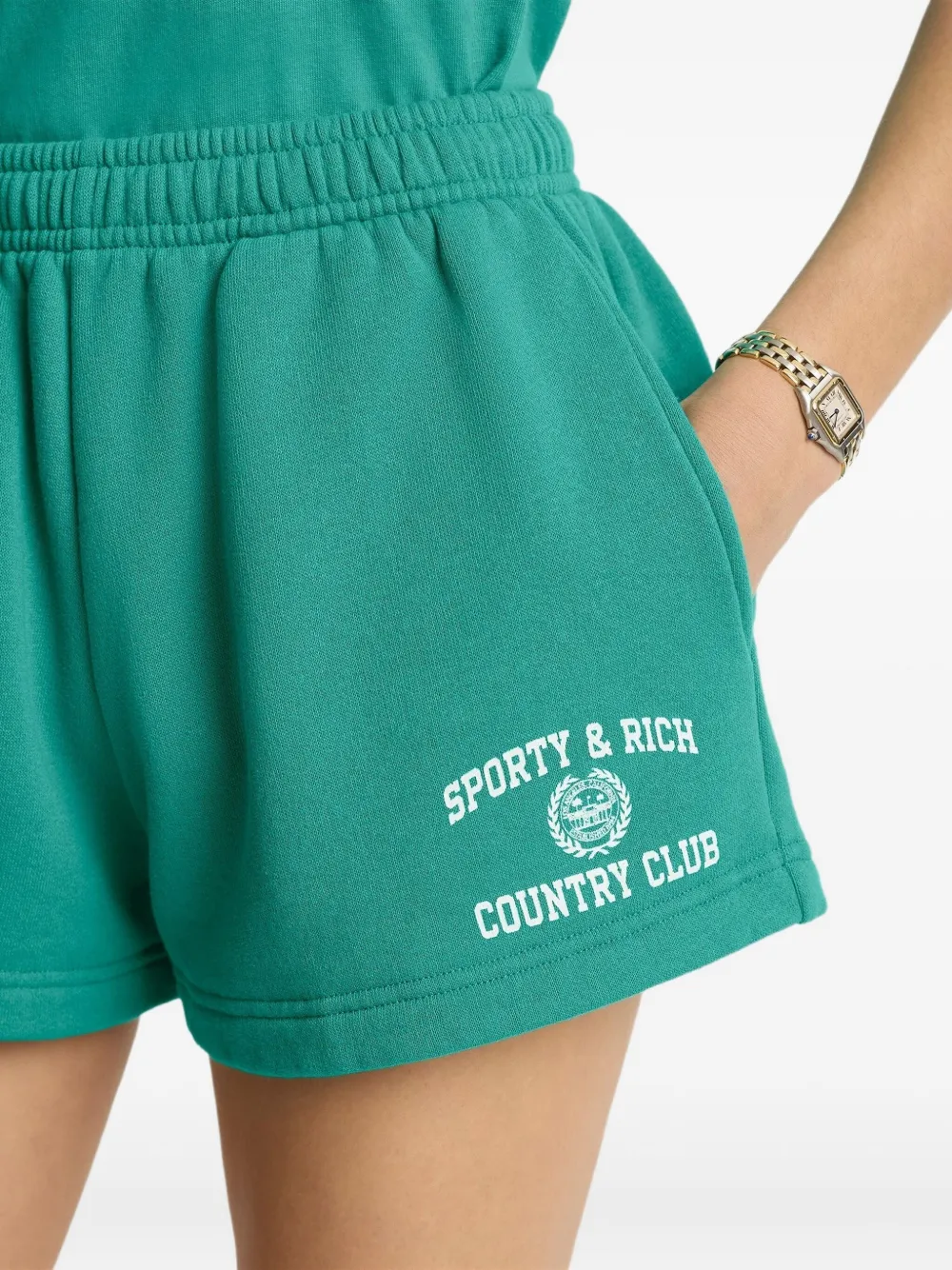 Sporty And Rich Varsity Logo-print Elasticed-waistband Shorts In Green