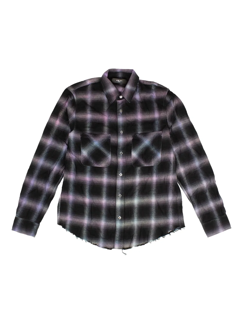 Amiri Plaid Frayed-hem Shirt In Black