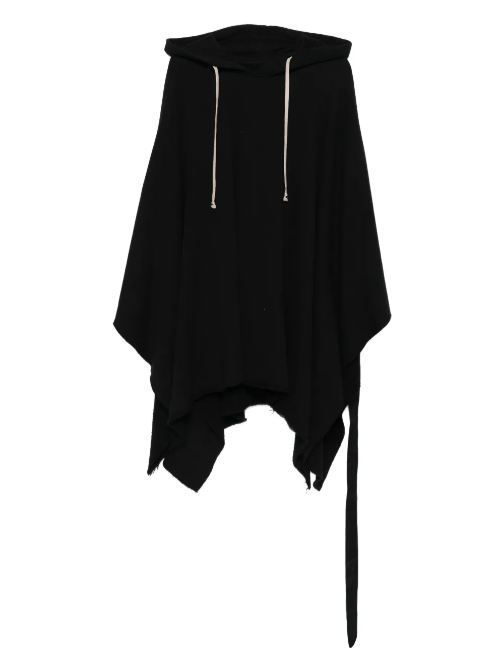 Rick Owens Drkshdw Raw-edge Drawstring Poncho Hoodie In Black