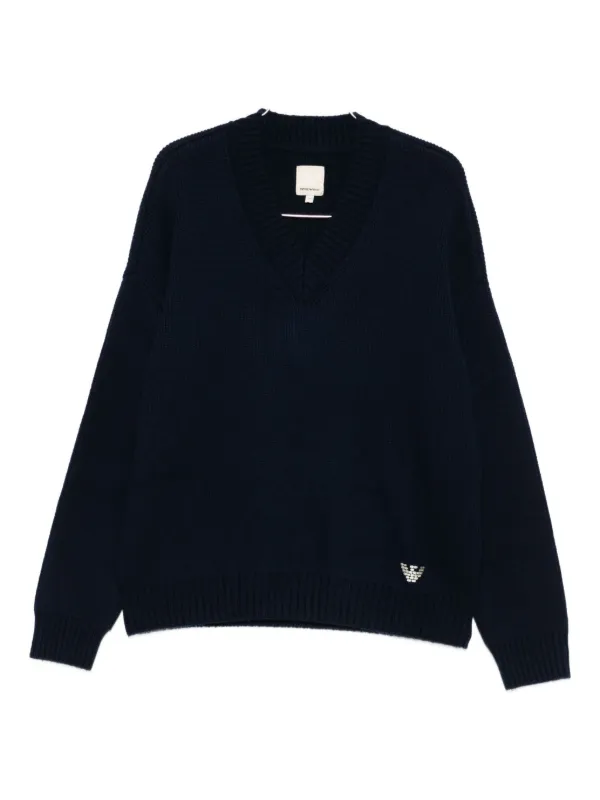 Emporio Armani v-neck logo-detail Sweater Blue FARFETCH TR