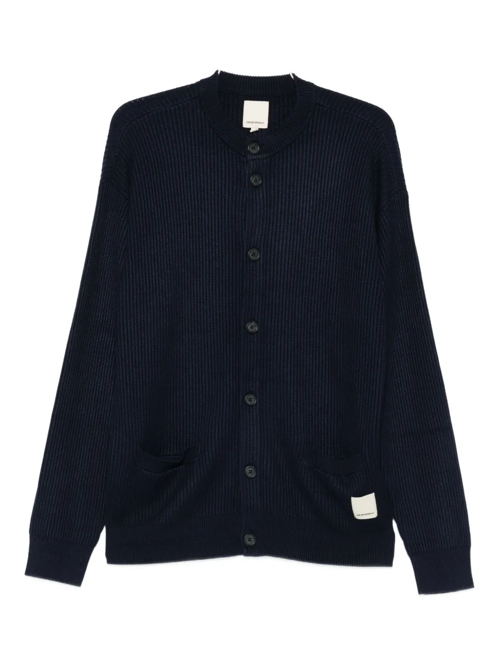 Emporio Armani Ribbed Cardigan In Blue