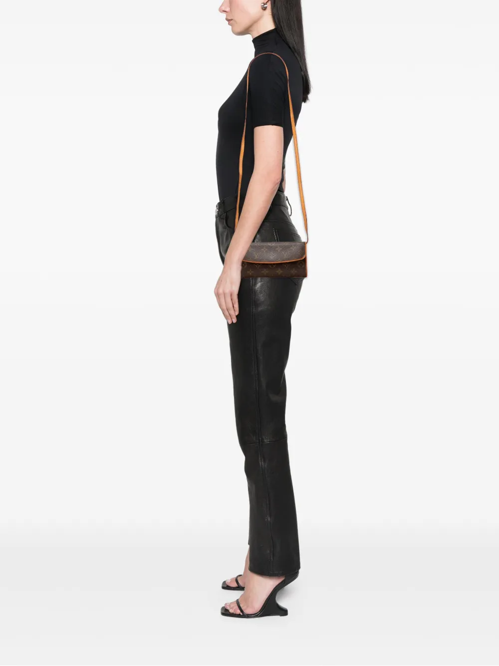 Pre-owned Louis Vuitton 1999 Monogram Pochette Twin Pm Crossbody Bag In Brown