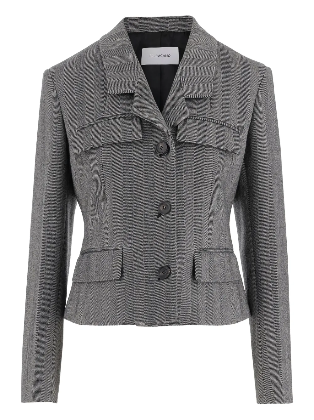 Ferragamo herringbone-pattern flap-pocket blazer - グレー Ferragamo herringbone-pattern flap-pocket blazer - グレー