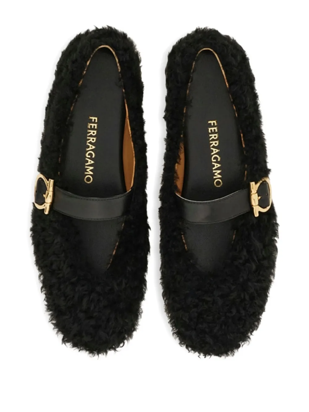 Ferragamo buckle-fastening shearling lace-up shoes Black