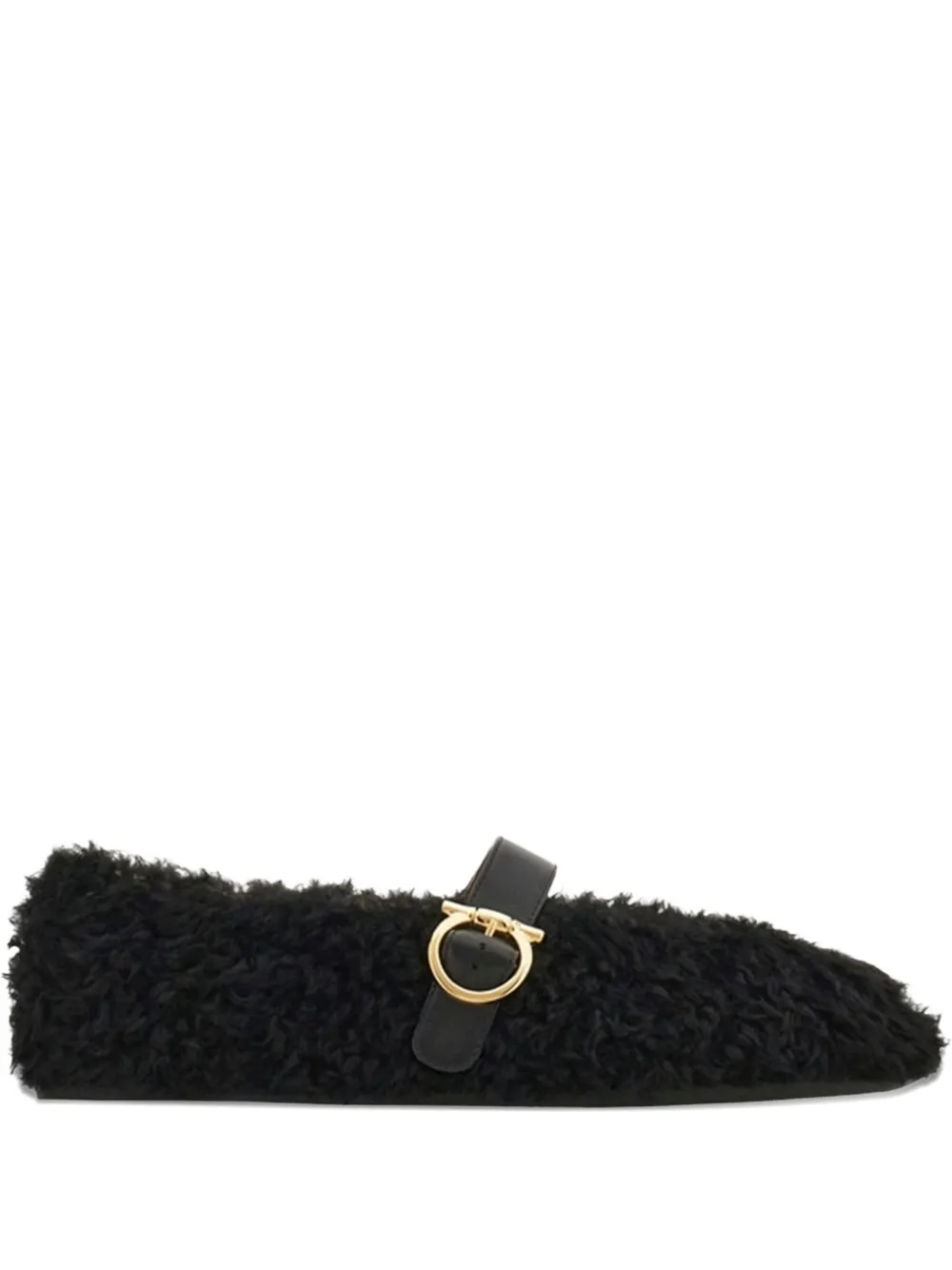 Ferragamo buckle-fastening shearling lace-up shoes Black