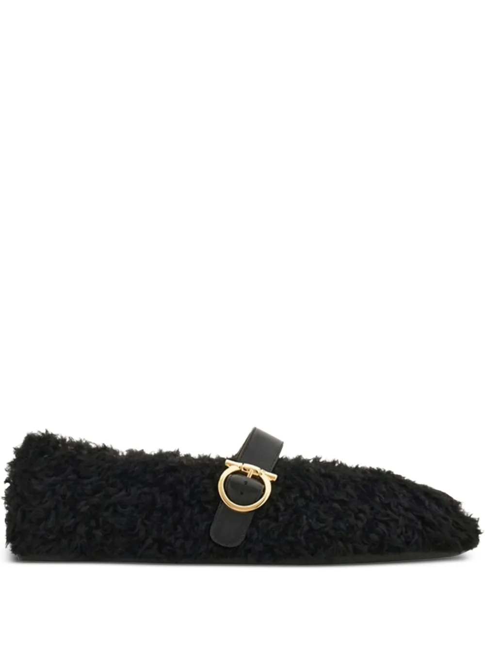 Ferragamo buckle-fastening shearling lace-up shoes - ブラック Ferragamo buckle-fastening shearling lace-up shoes - ブラック