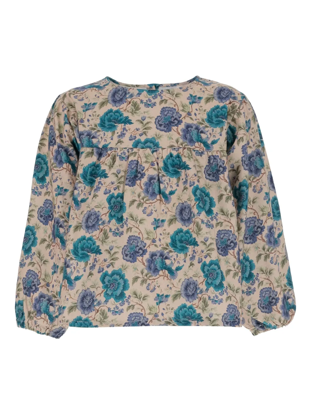 Babe And Tess Floral Cotton Blouse In Green