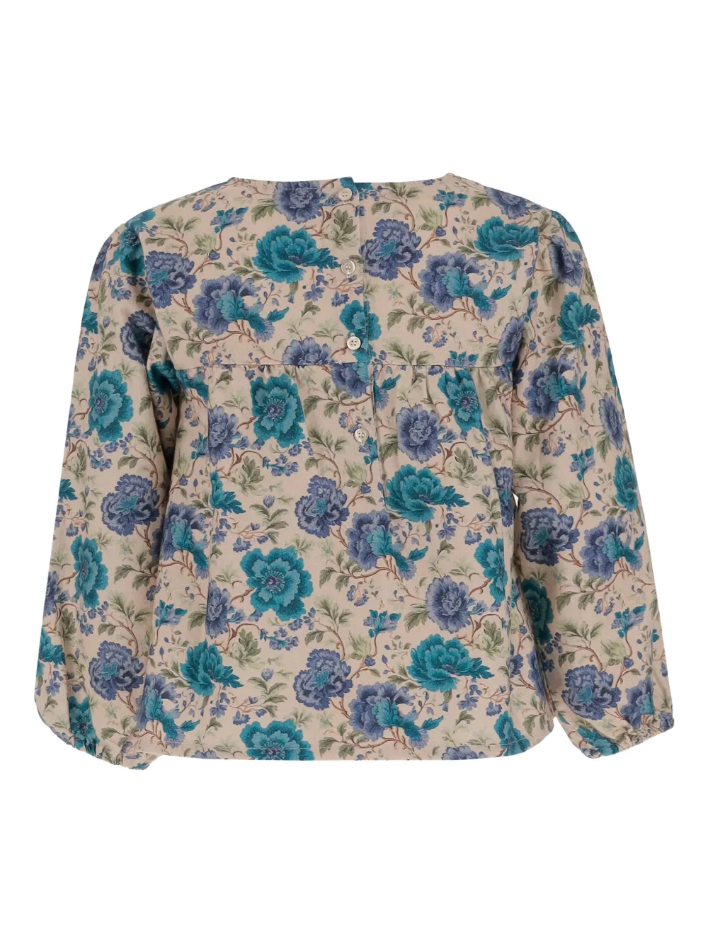 Babe And Tess Floral Cotton Blouse In Green