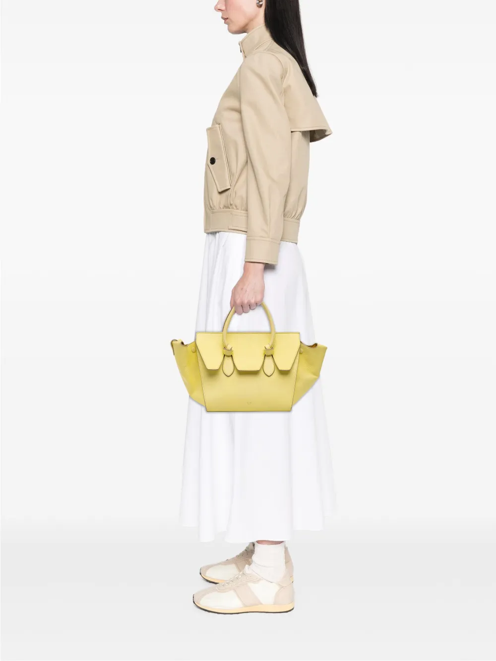 Pre-owned Celine 2014 Small Grained Calfskin Tie Tote Bag In Yellow