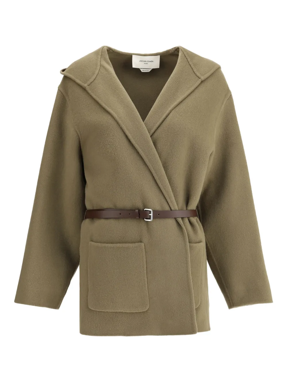 Jacob Cohën  hooded wool double-cloth belted pea coat | Neutrals | Image 1