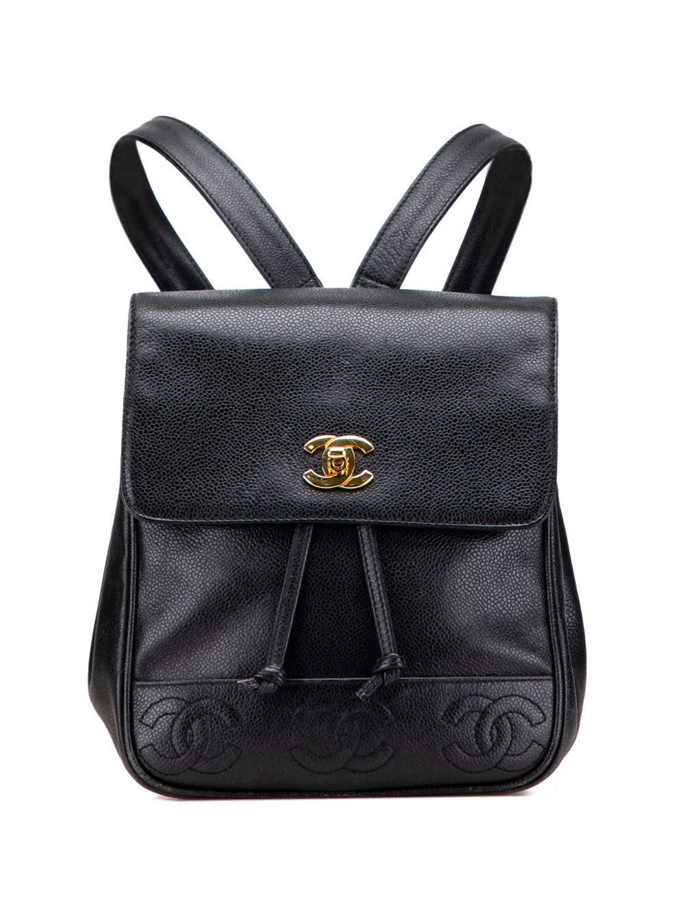 CHANEL Pre-Owned 1996-1997 キャビア トリプル ココマーク バックパック - ブラック CHANEL Pre-Owned 1996-1997 キャビア トリプル ココマーク バックパック - ブラック