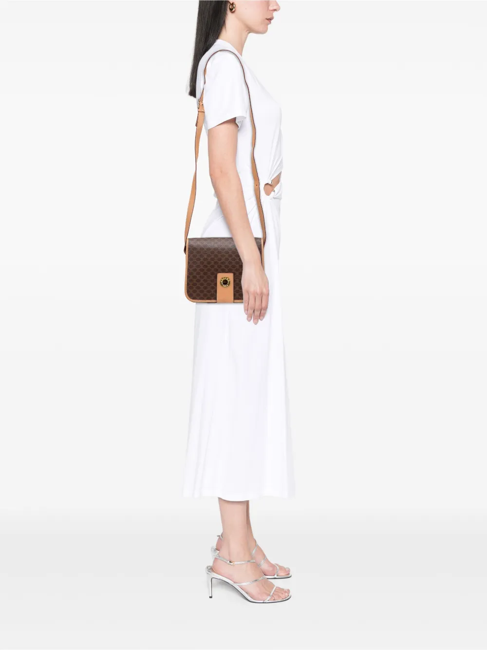 Pre-owned Celine 2014 Macadam Coated Canvas Crossbody Bag In Brown