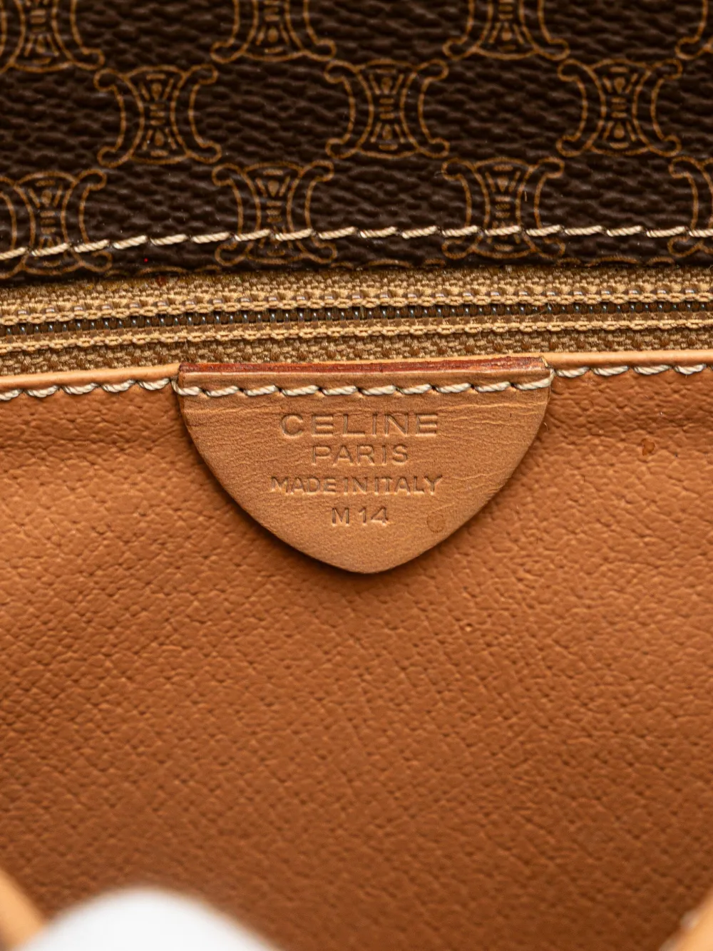 Pre-owned Celine 2014 Macadam Coated Canvas Crossbody Bag In Brown