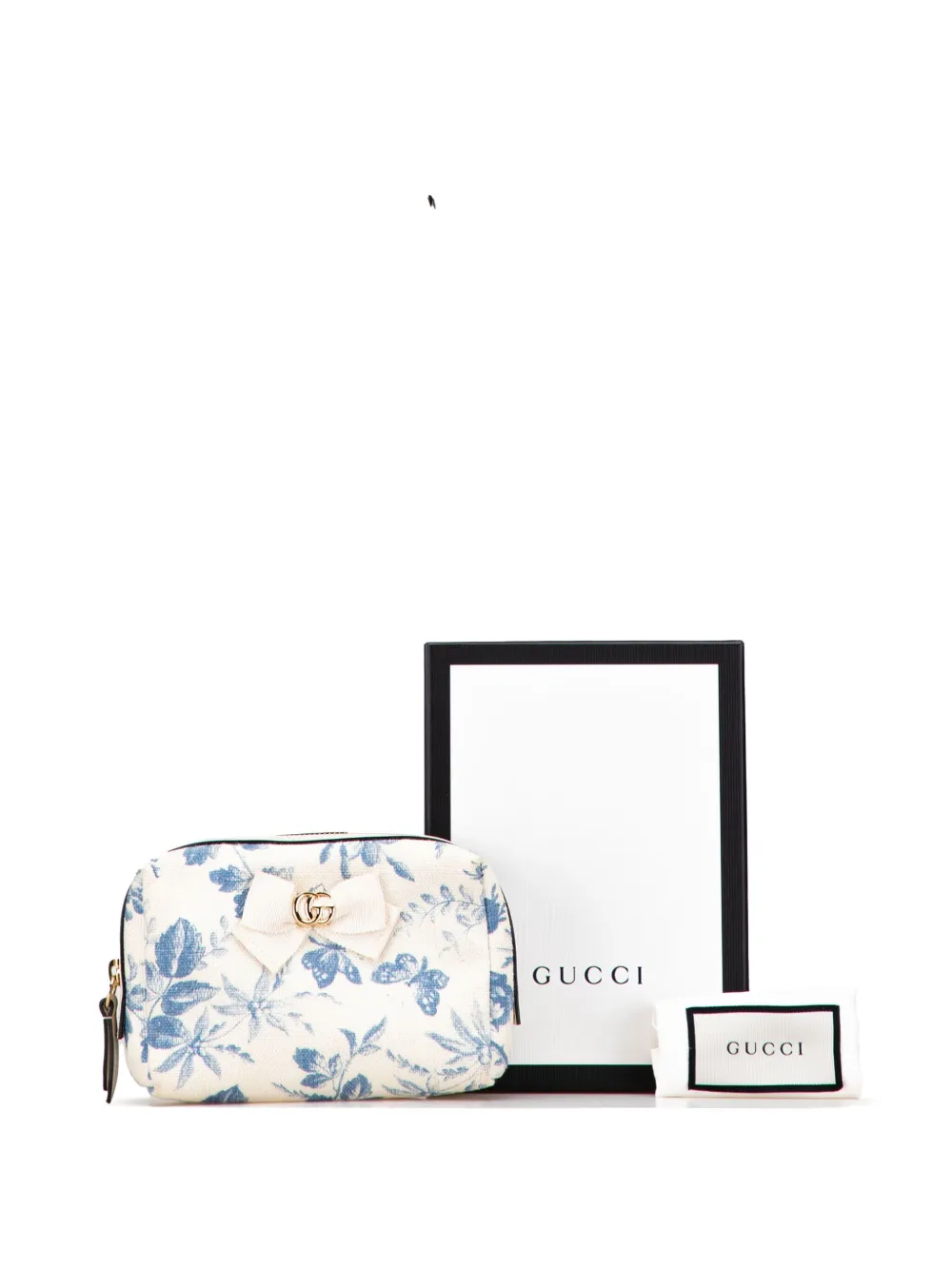 Pre-owned Gucci 2016-2025 Gg Marmont Canvas Herbarium Pouch In Blue