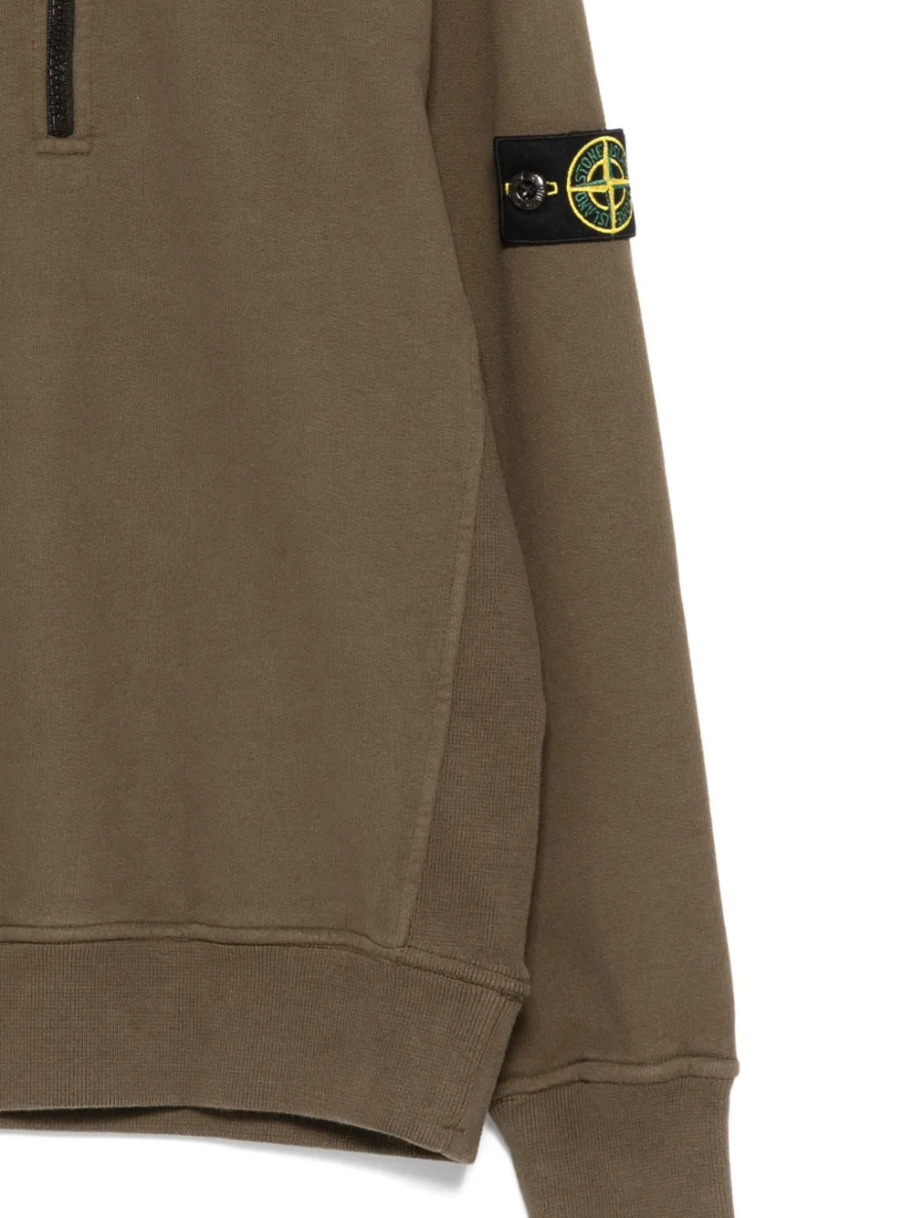 Stone Island Junior Sweater met logopatch en halve rits Groen