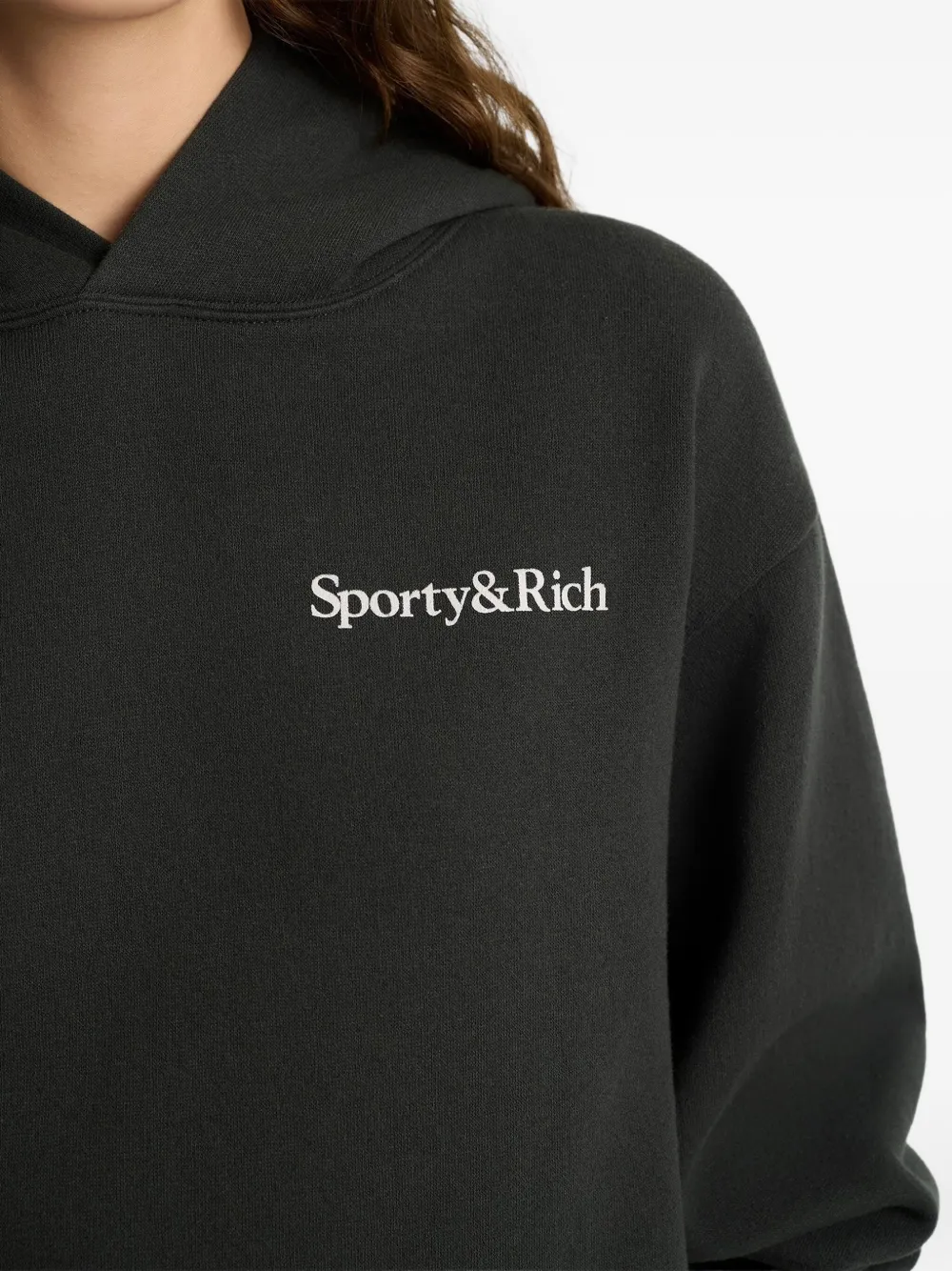 Sporty And Rich Printed Cotton-jersey Hoodie In Black