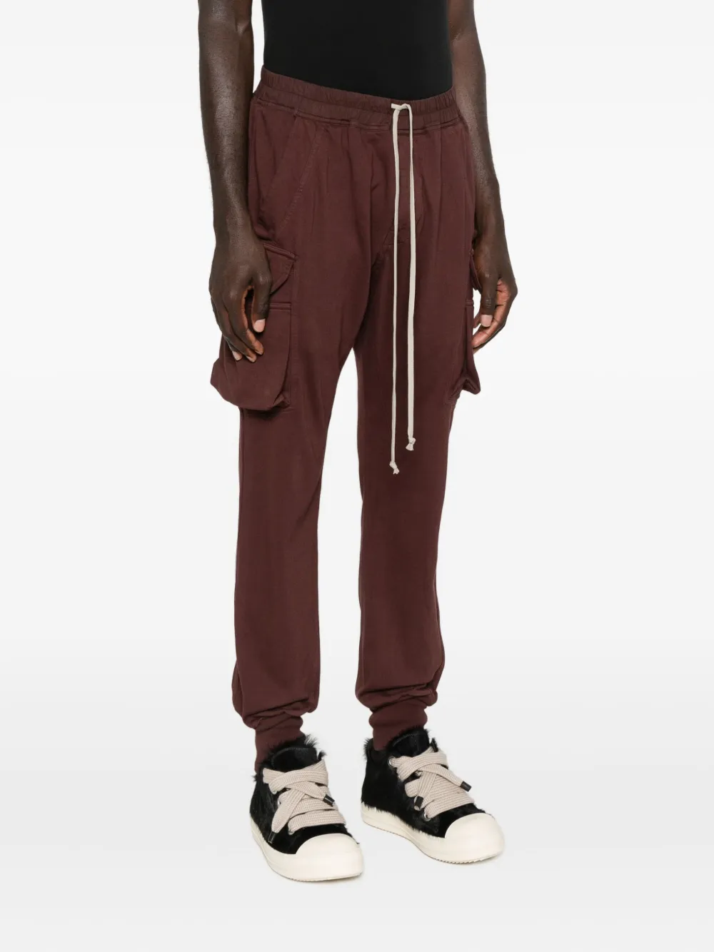 Rick Owens Drkshdw Cargo Pocket Drawstring Track Pants In Burgundy