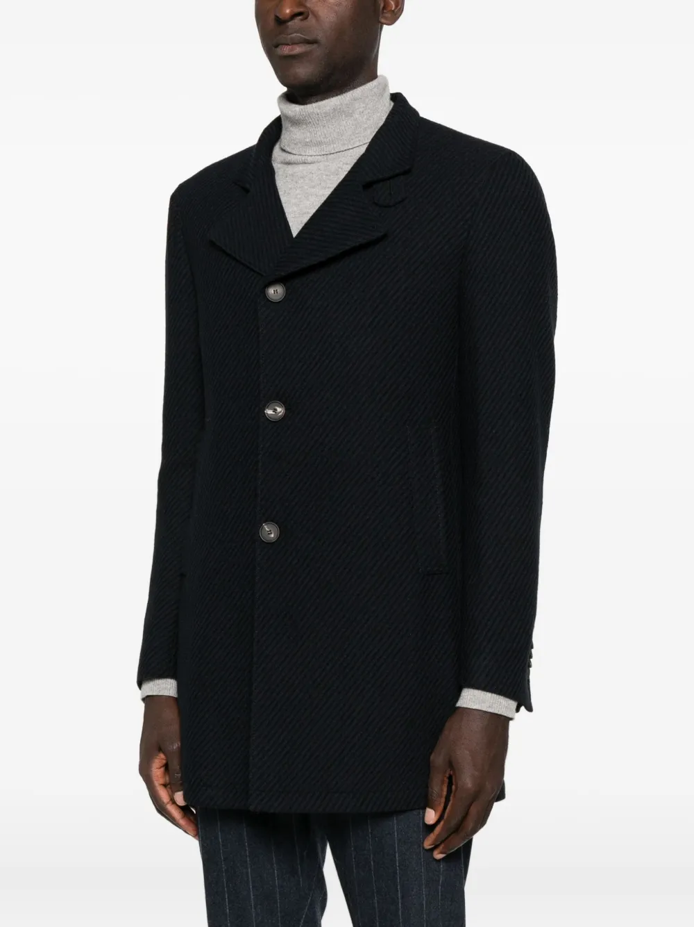 Tagliatore Gordon High-neck Buttoned Coat In Blue