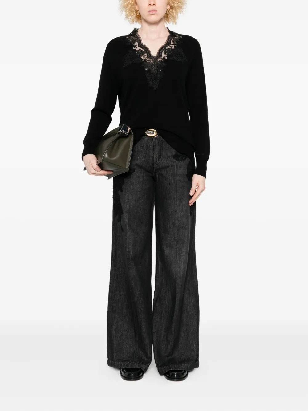 ERMANNO FIRENZE  lace-embellished v-neck sweater | Knitted Sweaters | Image 2