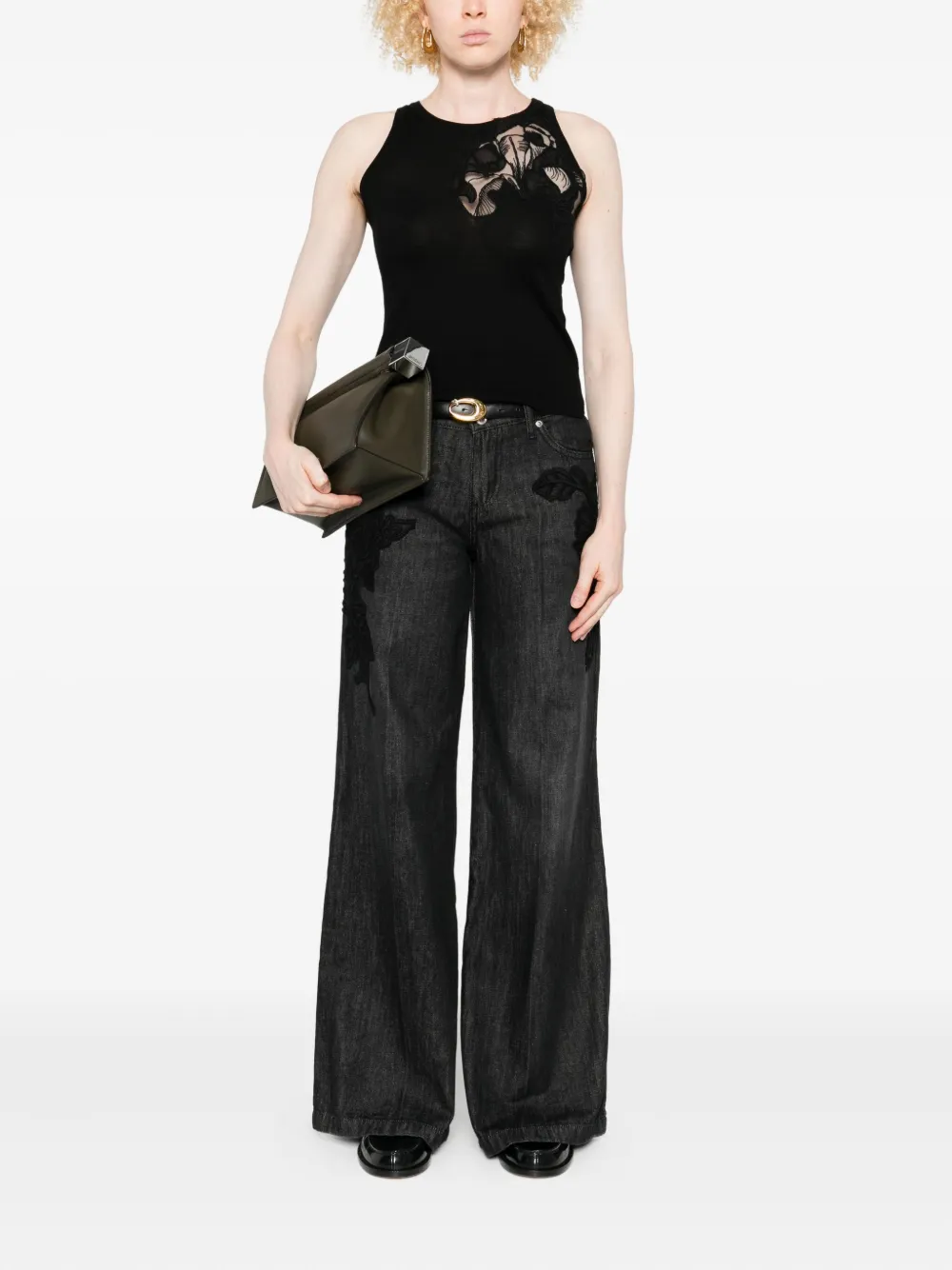 ERMANNO FIRENZE floral-embroidered jeans - Zwart