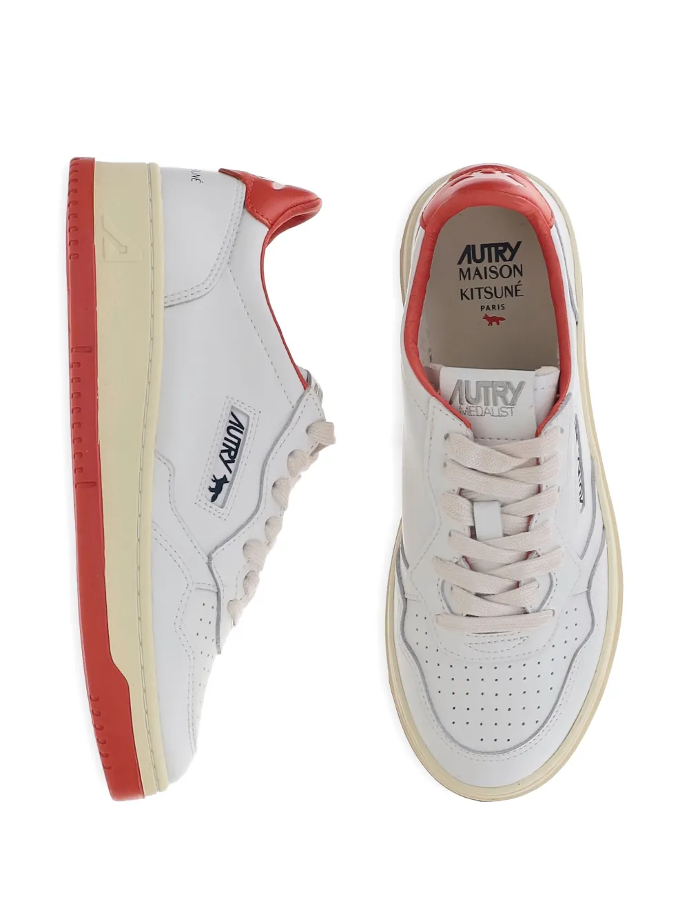 Autry x Maison Kitsuné low-top leren sneakers Wit