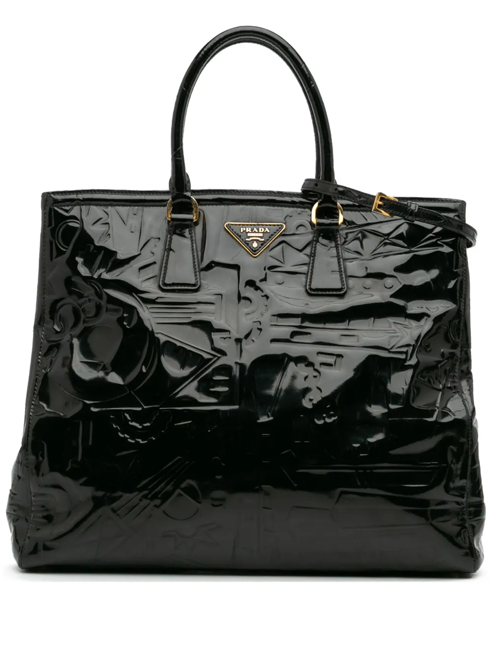 Pre-owned Prada 2000-2025 Embossed Patent Satchel In Black