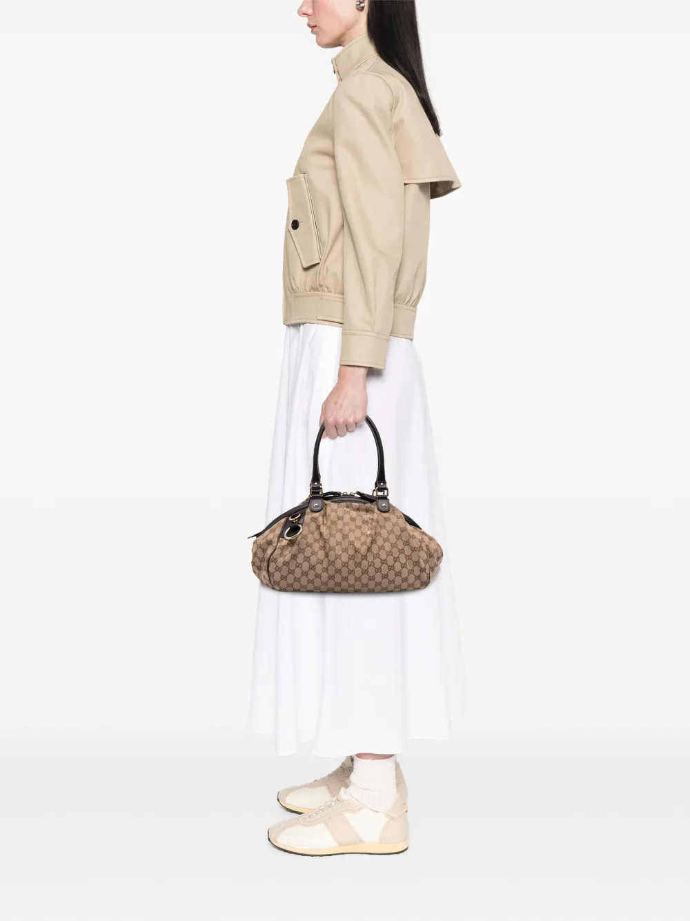 Pre-owned Gucci 2016-2025 Gg Canvas Sukey Sachel Satchel In Brown