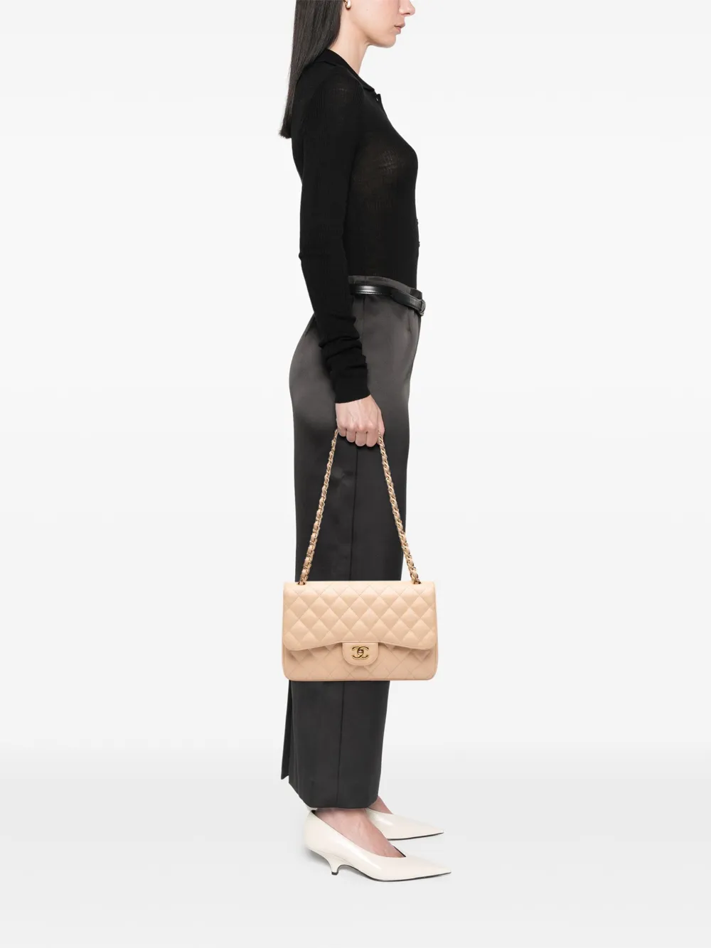 Pre-owned Chanel 2010-2011 Jumbo Classic Caviar Double Flap Shoulder Bag In Brown