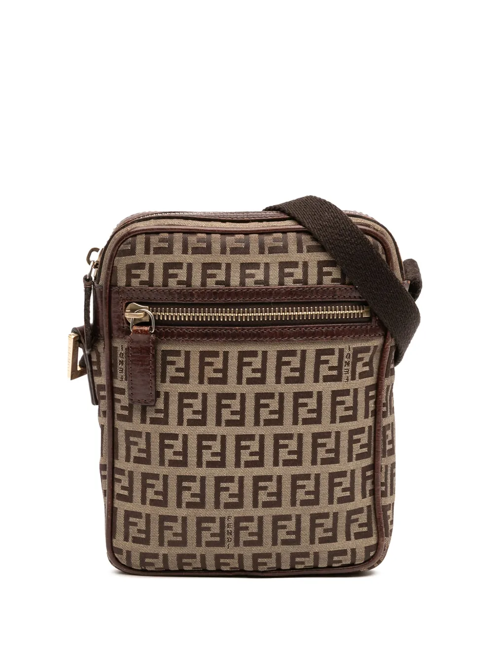 Pre-owned Fendi 2000-2010 Zucchino Canvas Crossbody Bag In Brown