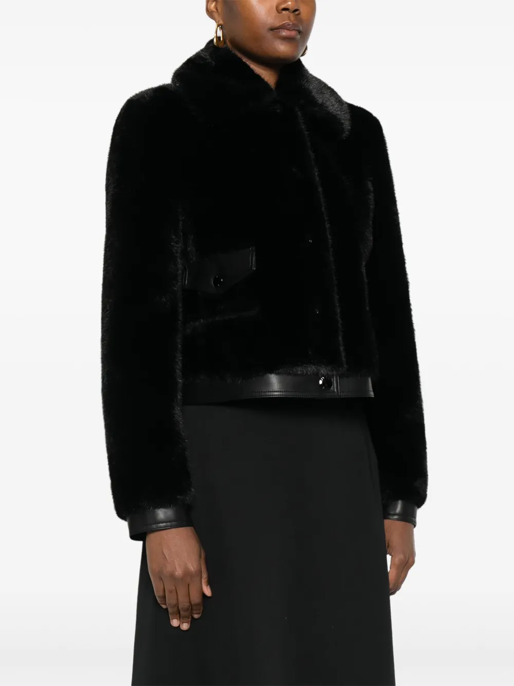 Patrizia Pepe Jack met leren afwerking van imitatiebont Zwart