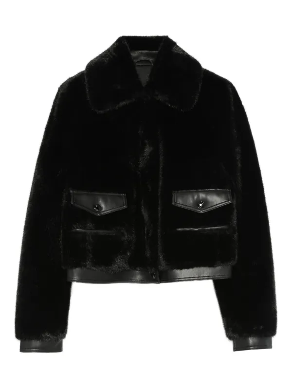 Patrizia Pepe faux-fur leather-trimmed Jacket | Black | FARFETCH RO