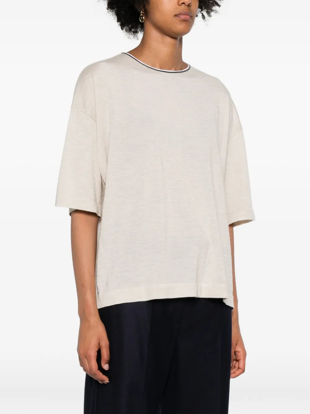 Brunello Cucinelli Crew-neck Cashmere-blend T-shirt In Neutral