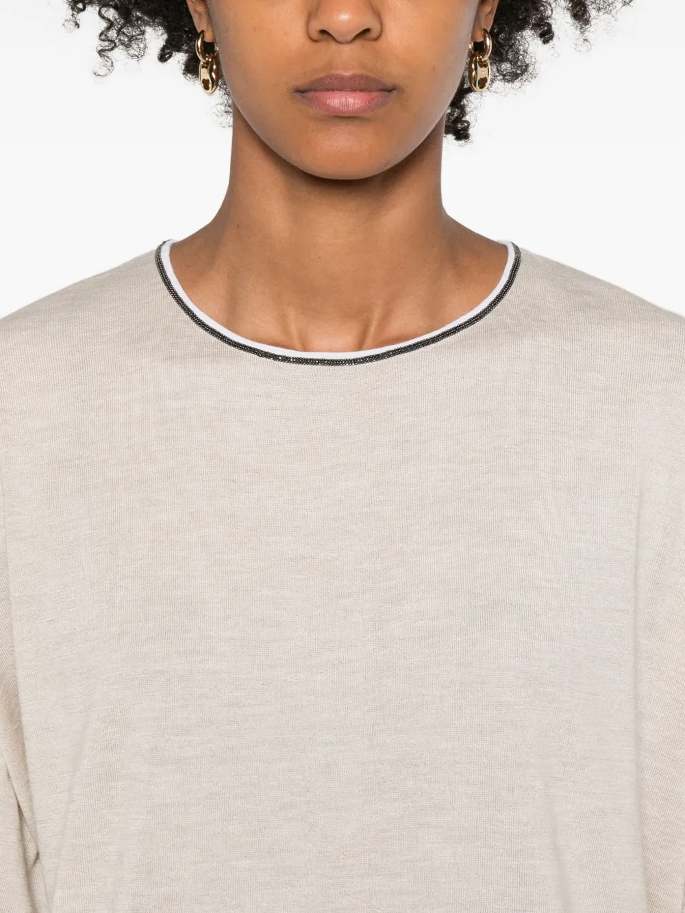 Brunello Cucinelli Crew-neck Cashmere-blend T-shirt In Neutral