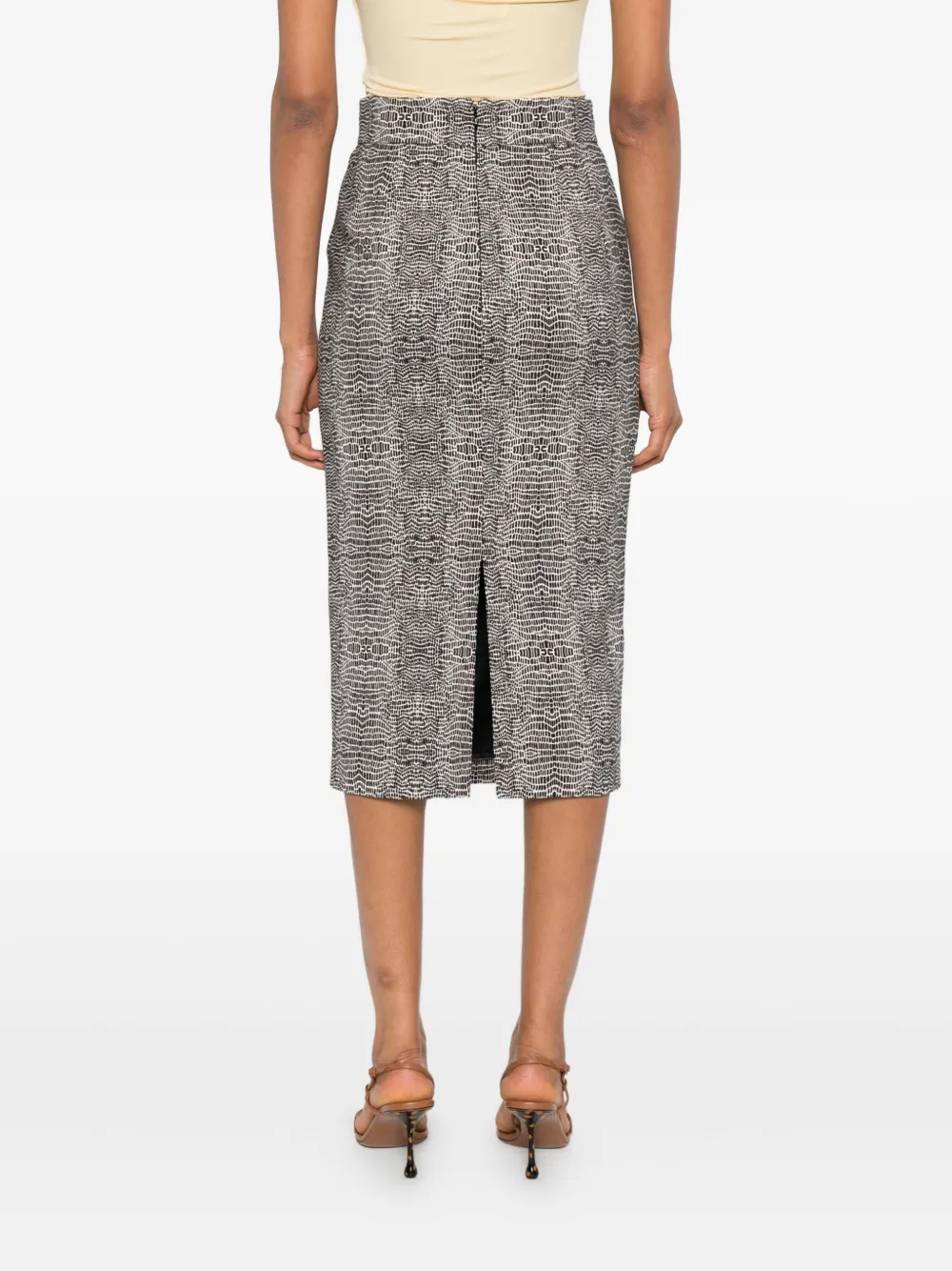 Elisabetta Franchi Python-print Pencil Skirt In Brown