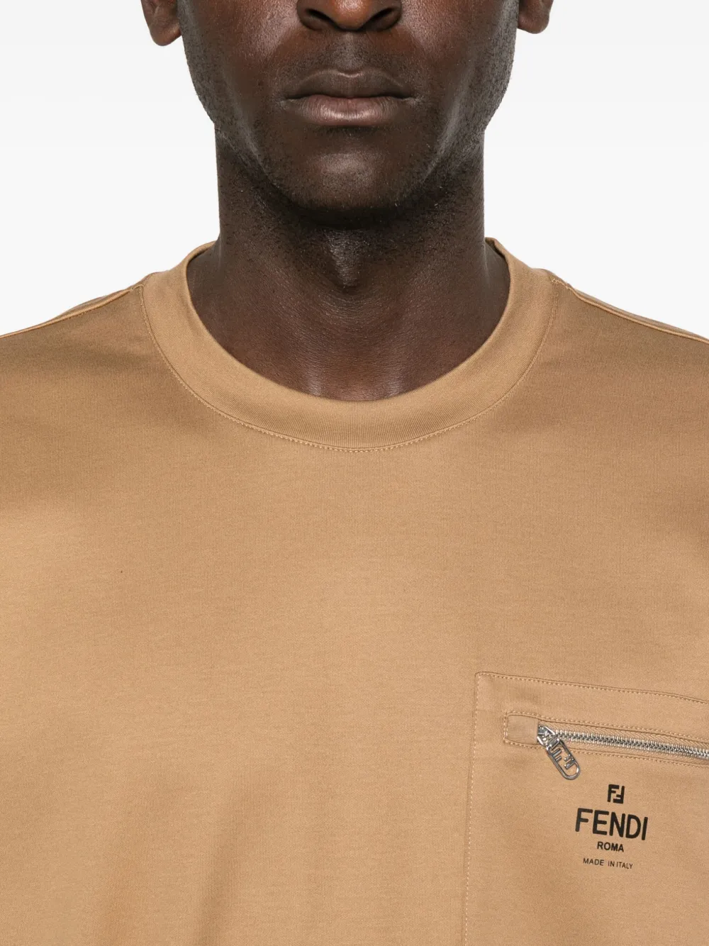 Fendi Zip-pocket T-shirt In Brown
