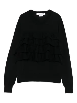 MM6ワッフルスウェット MM6 Maison Margiela: ブラック コットン ワイドレッグ スウェット