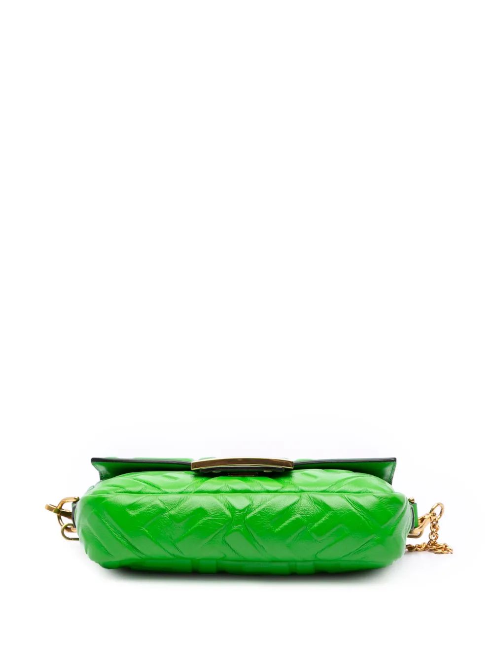 Pre-owned Fendi 2010-2025 Mini Zucca Embossed Leather Baguette Satchel In Green