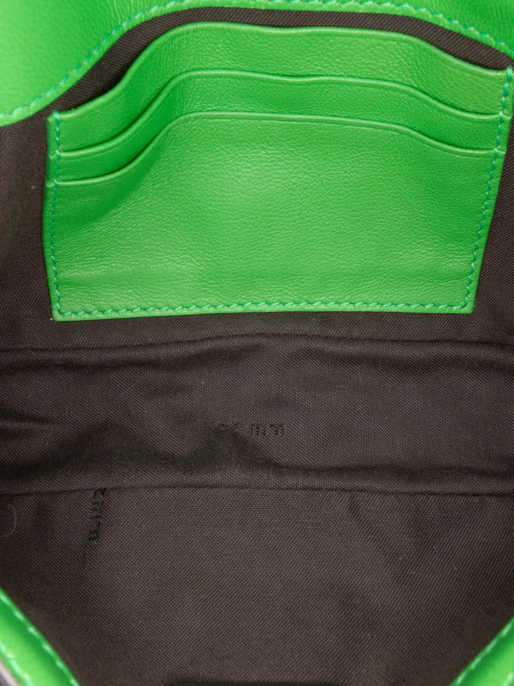 Pre-owned Fendi 2010-2025 Mini Zucca Embossed Leather Baguette Satchel In Green