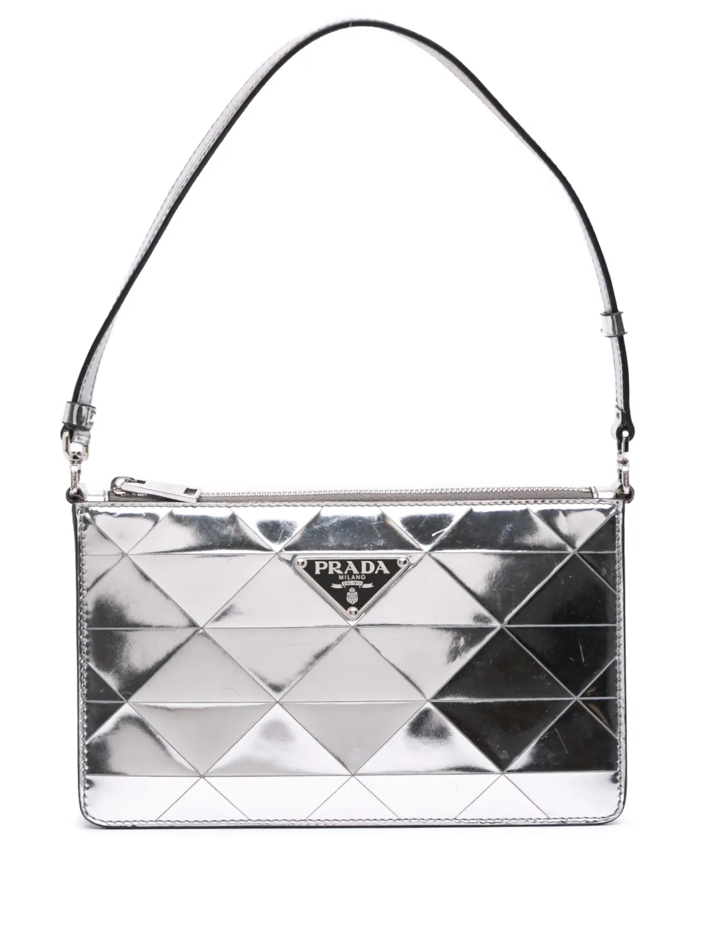 Prada Pre-Owned 2013-2025 ミニ メタリック スパッツォラート トリア ショルダーバッグ - シルバートーン Prada Pre-Owned 2013-2025 ミニ メタリック スパッツォラート トリア ショルダーバッグ - シルバートーン